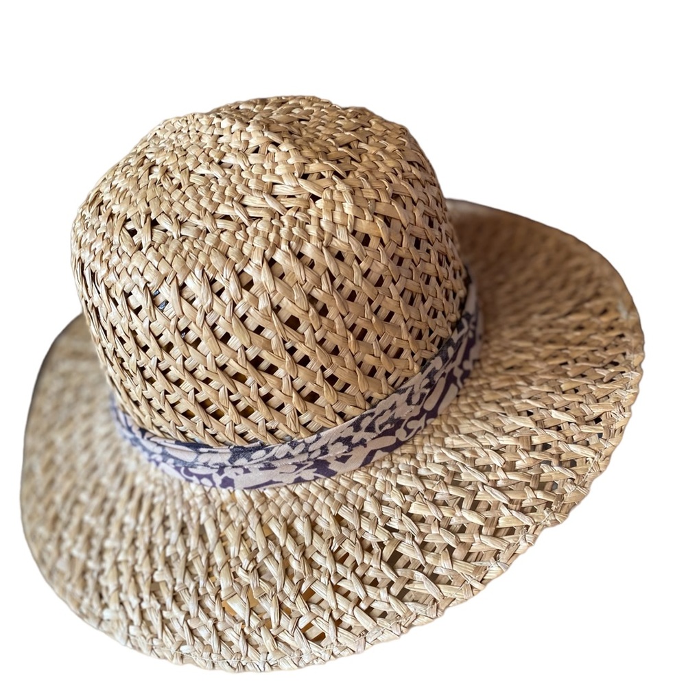 London Fog Bohemian Straw Hat Size 7 Leather Band Inside